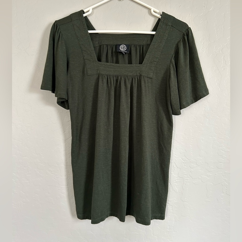 Bobeau Olive Green Square Neck Blouse